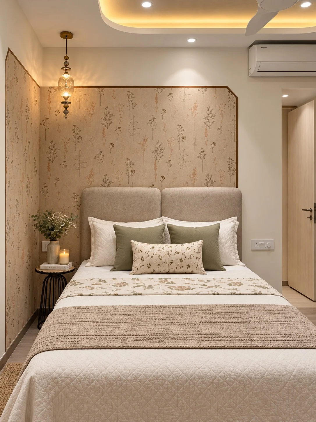 Master bedroom with textured feature wall
