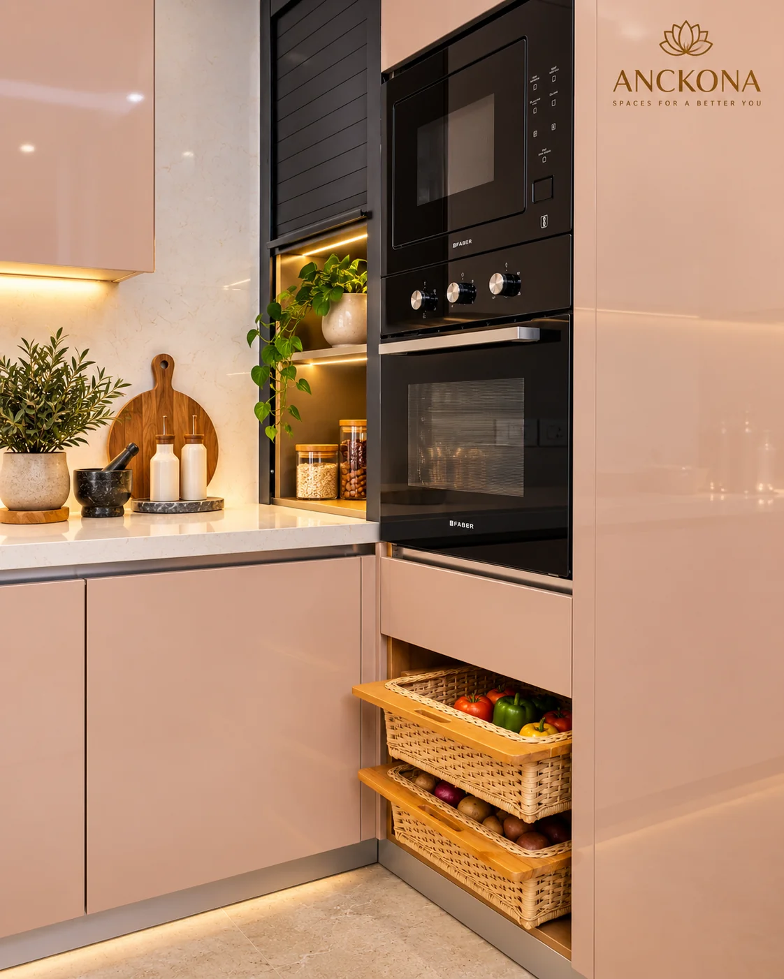 Integrated oven and storage cabinetry