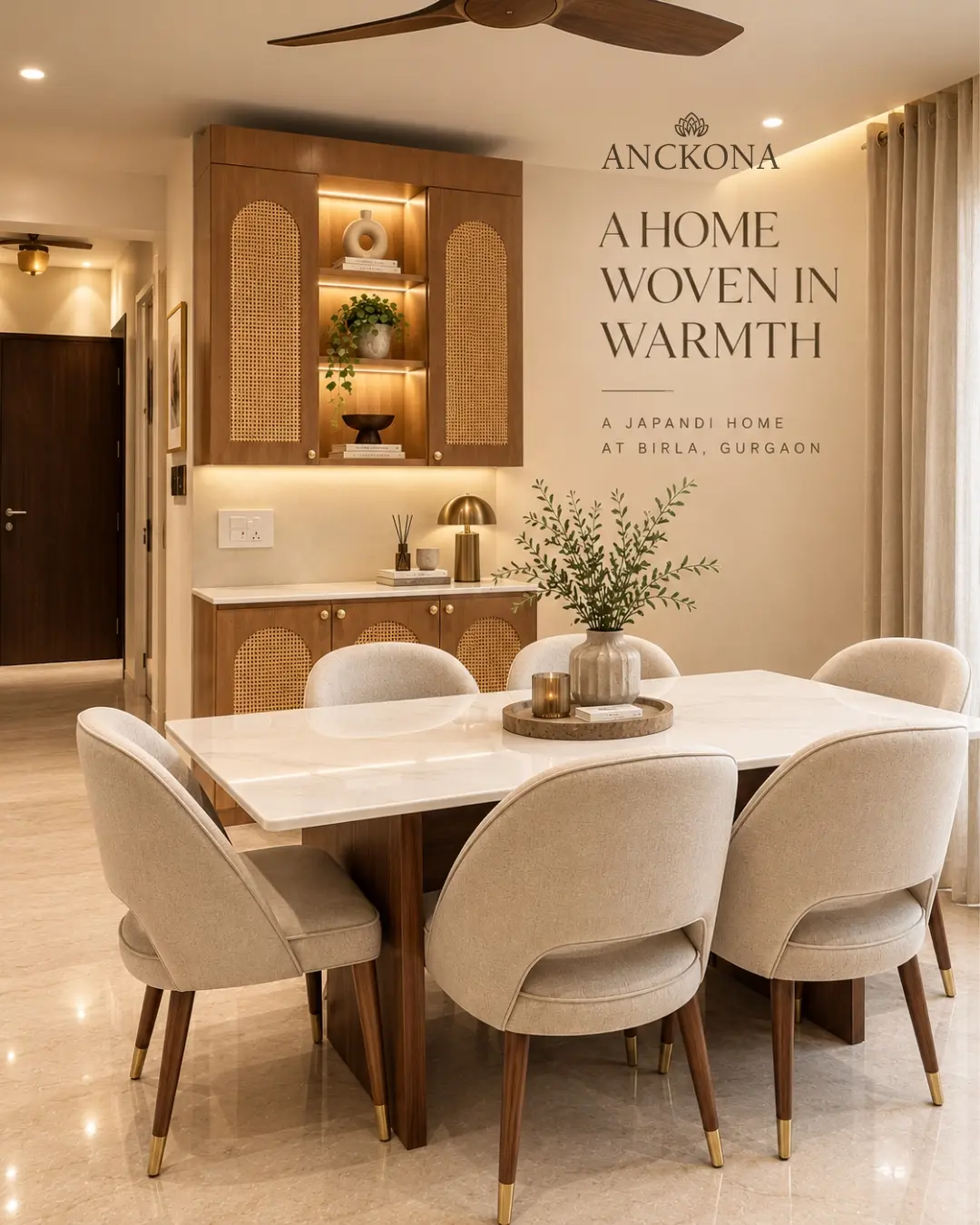 Warm Japandi dining room designed by Anckona
